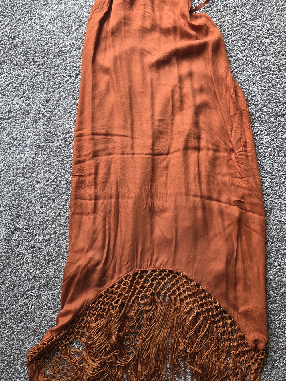 Topshop Burnt Orange Dress with Fringe Hem
